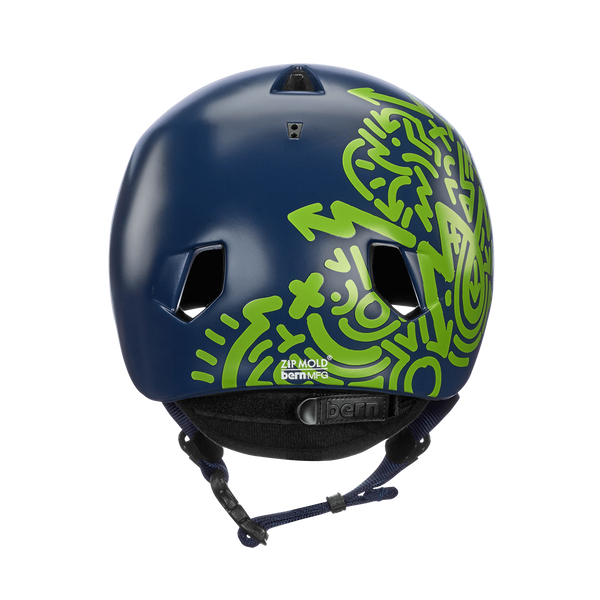 Bern Nino Satin Navy Blue Zig-Zag w/ Flip Visor - Papanui Cycles