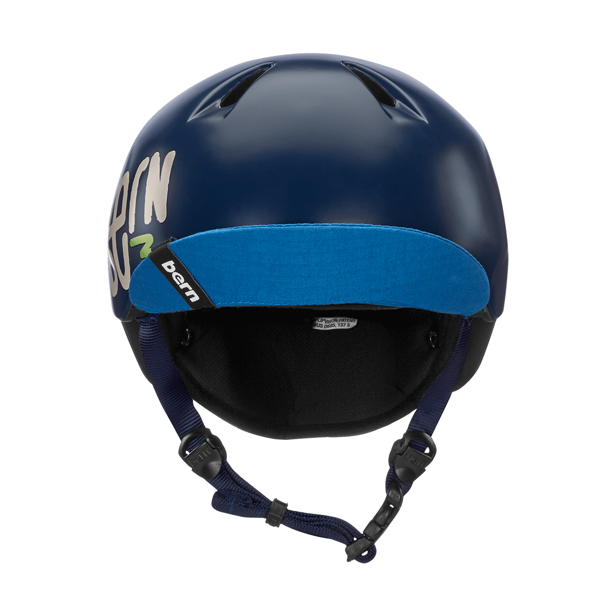 Bern Nino Satin Navy Blue Zig-Zag w/ Flip Visor - Papanui Cycles
