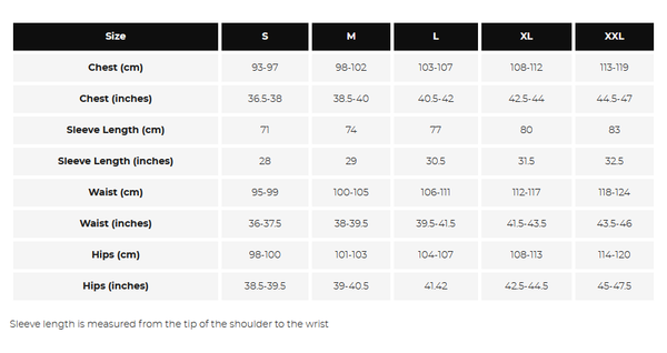 Reflect360 CRS Mens Jacket Sizing Guide