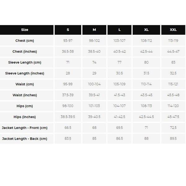 Reflect360 Platinum Jacket Men's Sizing Guide