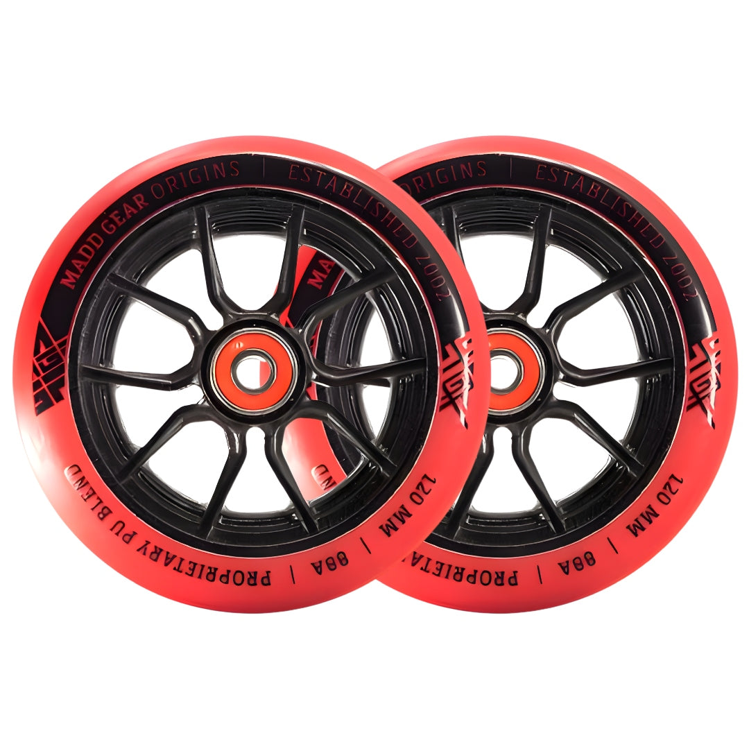 PAIR MADD GEAR 120MM SYNDICATE AR WHEELS RED BLACK