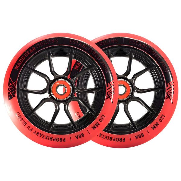 PAIR MADD GEAR 120MM SYNDICATE AR WHEELS RED BLACK