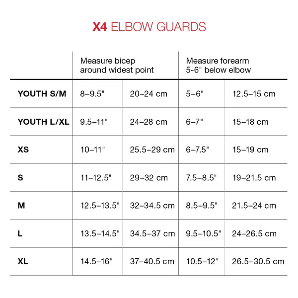 Pro X4 Elbow Size Chart