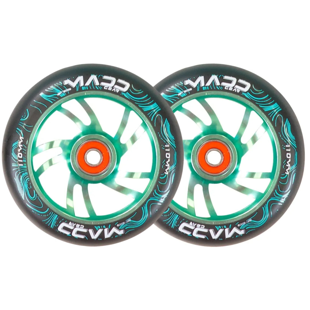 PAIR MADD GEAR 110MM FORCE ALLOY CORE WHEEL TEAL