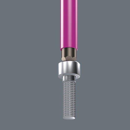 The clamping of the screw is achieved by a flexible locking ball. The holding function is especially helpful in confined, hard-to-reach spaces, where there is no room for a second hand to secure the screw on the tool.
