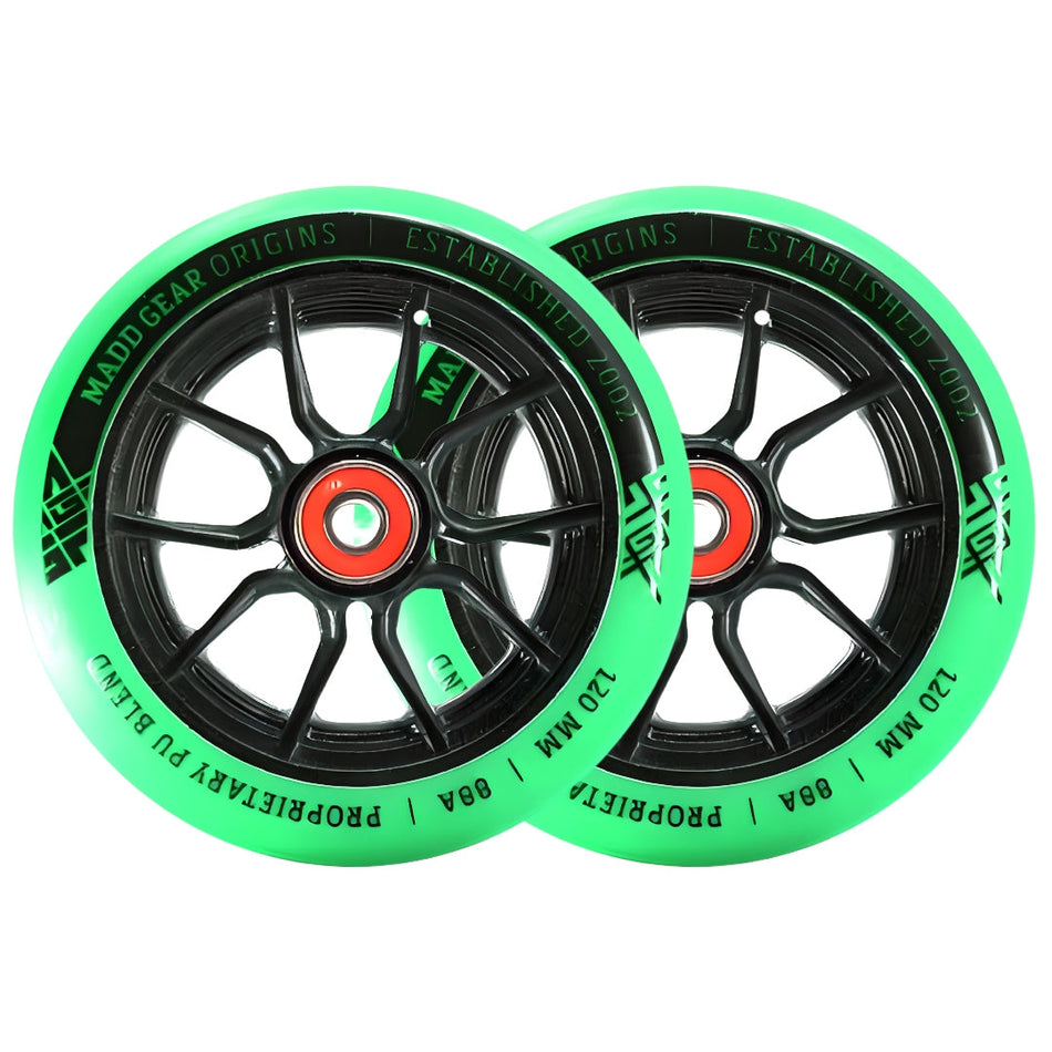 PAIR MADD GEAR 120MM SYNDICATE AR WHEELS GREEN / BLACK