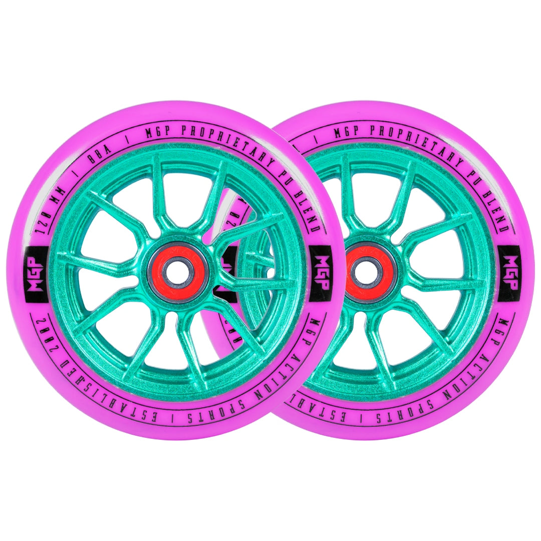 PAIR MADD GEAR 120MM SYNDICATE AR WHEELS PINK / TEAL
