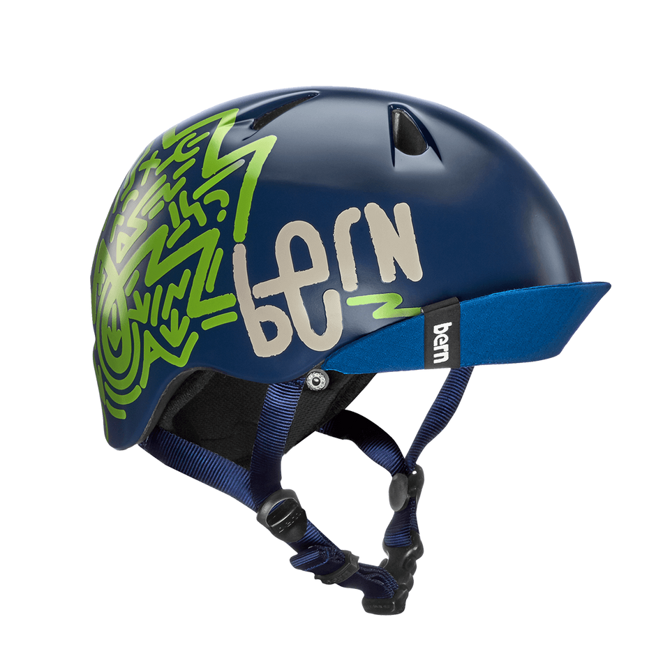 Bern Nino Satin Navy Blue Zig-Zag w/ Flip Visor - Papanui Cycles