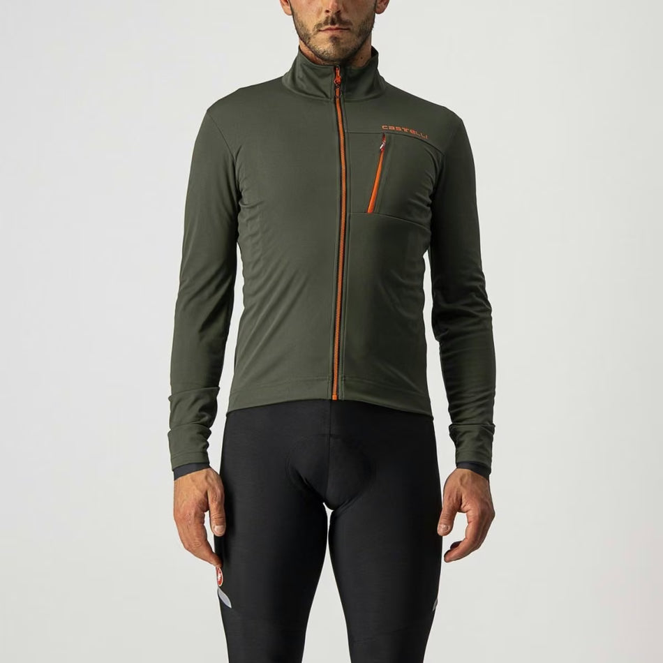 Castelli Go Jacket Men's Military Green/Fiery Red