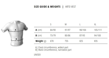 Arto Vest size guide