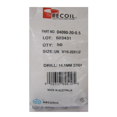 Recoil 9/16 x 20 Right Hand Crank Thread Repair Inserts - Packaging