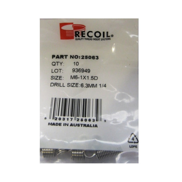 Recoil M6 x 1.0 x 1.5D Thread Repair Inserts - Packaging